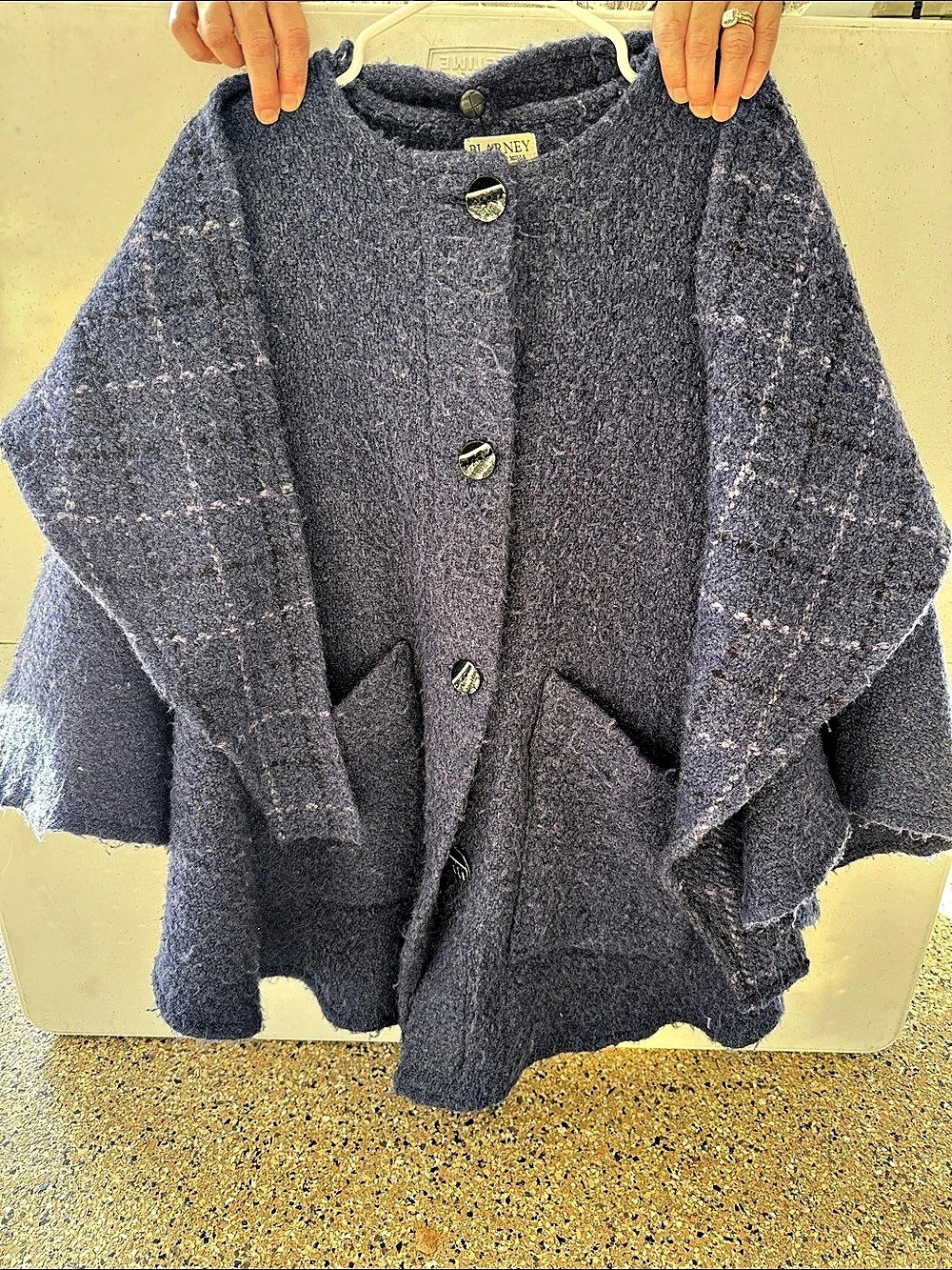 Blarney Wool Plaid Cape in Blue Like New